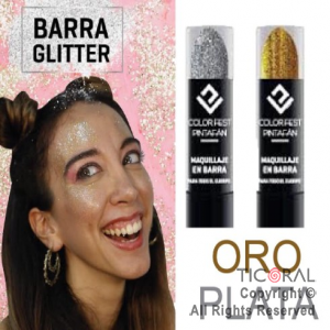 MAQUILLAJE ARTISTICO EN BARRA GLITTER PARA EL CUERPO 2PLATA+2 ORO SURT2 x 4 PINTAFAN